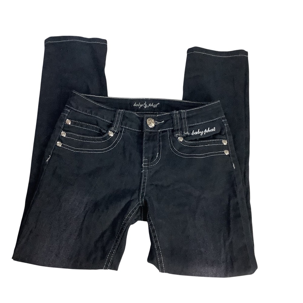 Baby Phat Girlz Jeans Girls Size 8 Black Y2K Bling Rhinestone Denim